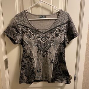 Vintage Vanilla Sugar L Top Juniors Bling Large Short Black Gray Rhinestones Lg